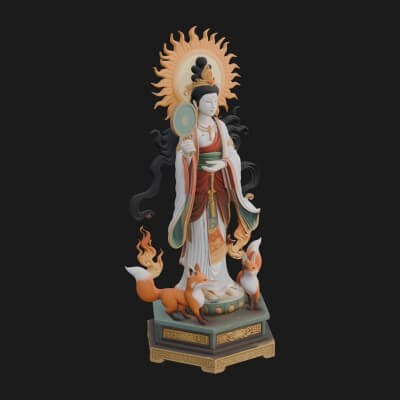 Haloed Standing Guanyin Statue Design 2 3D Print Model