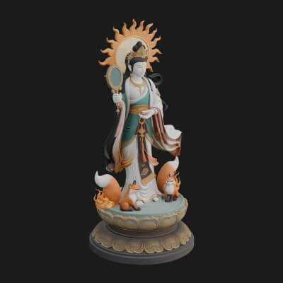 Haloed Standing Guanyin Statue Design 3 3D Print Model