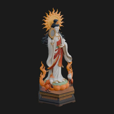 Haloed Standing Guanyin Statue Design 4 3D Print Model