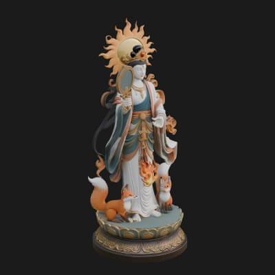 Haloed Standing Guanyin Statue Design 5 3D Print Model