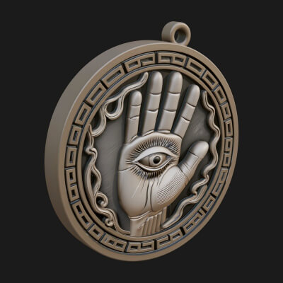 Hamsa Hand Eye Pendant Design 4 3D Print Model