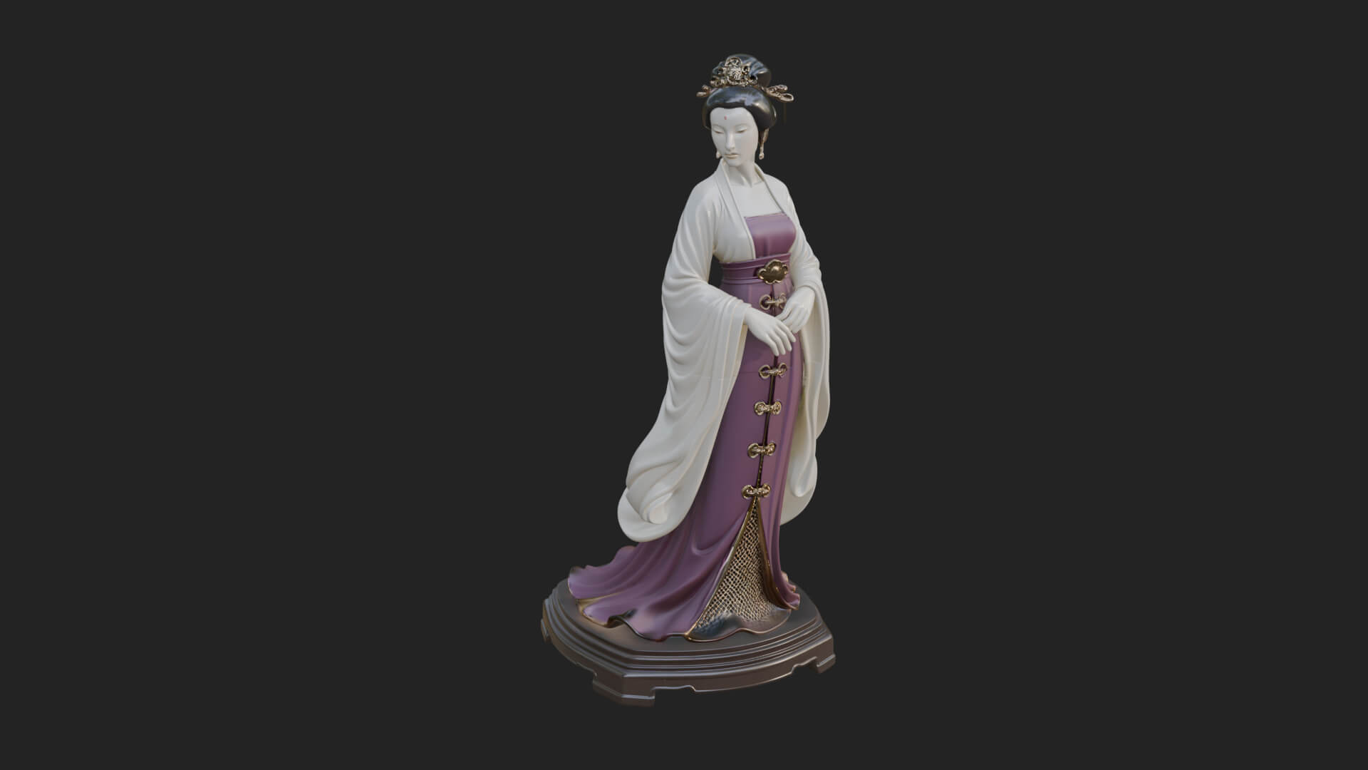 Hanfu Lady Standing Statue Design 1 3D Print Model 3D Model