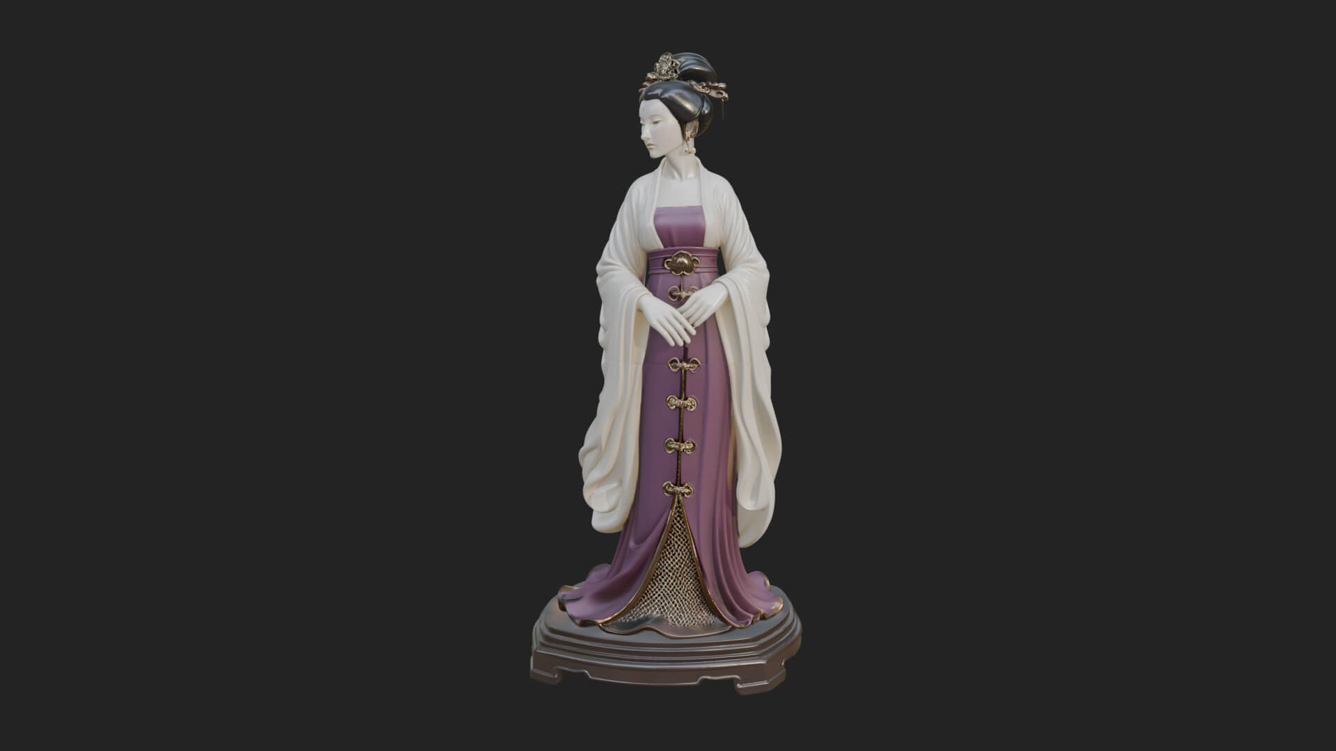 Hanfu Lady Standing Statue Design 1 3D Print Model 3D Model
