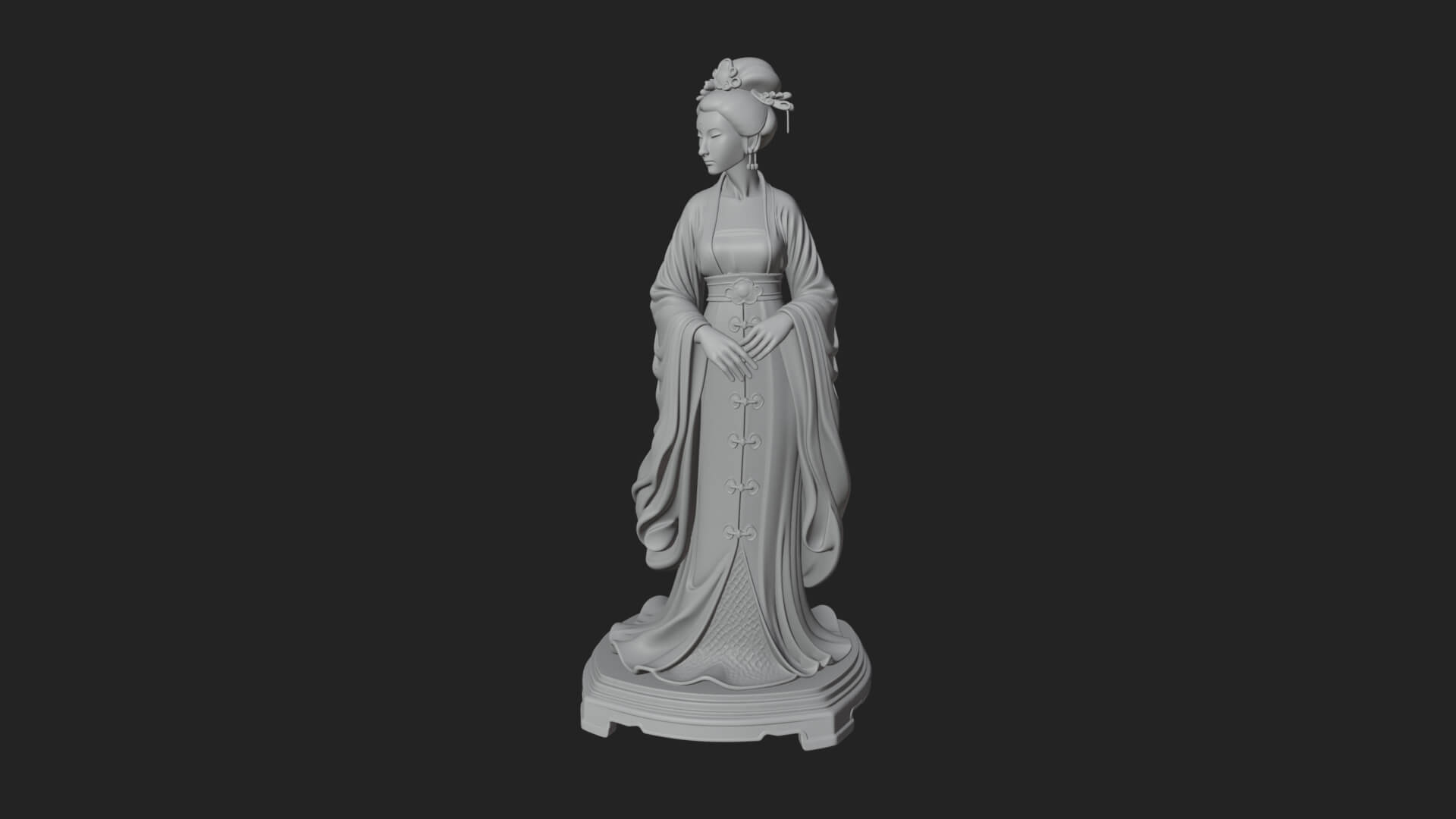 Hanfu Lady Standing Statue Design 1 3D Print Model 3D Model