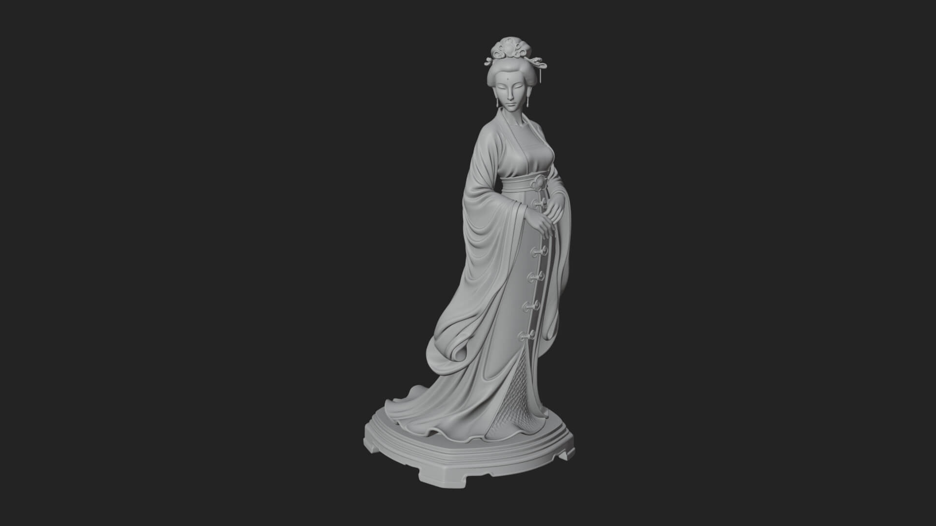 Hanfu Lady Standing Statue Design 1 3D Print Model 3D Model