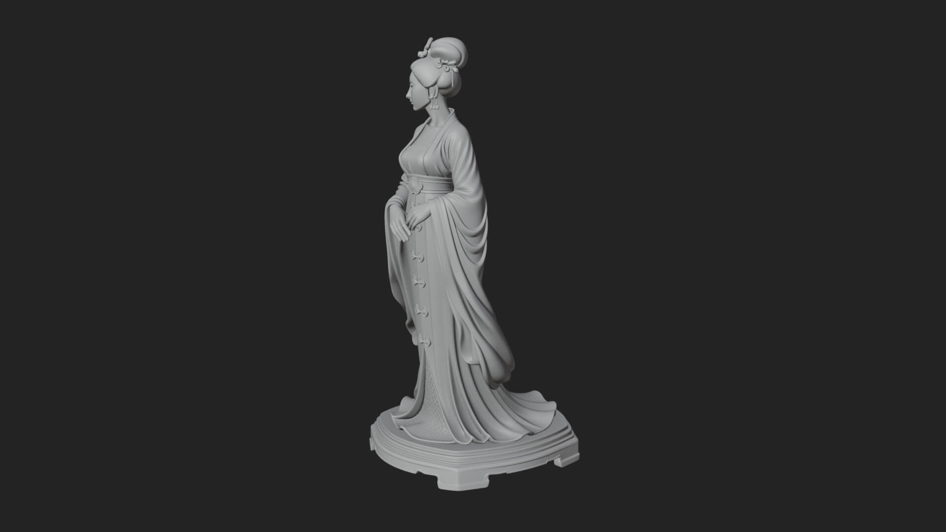 Hanfu Lady Standing Statue Design 1 3D Print Model 3D Model