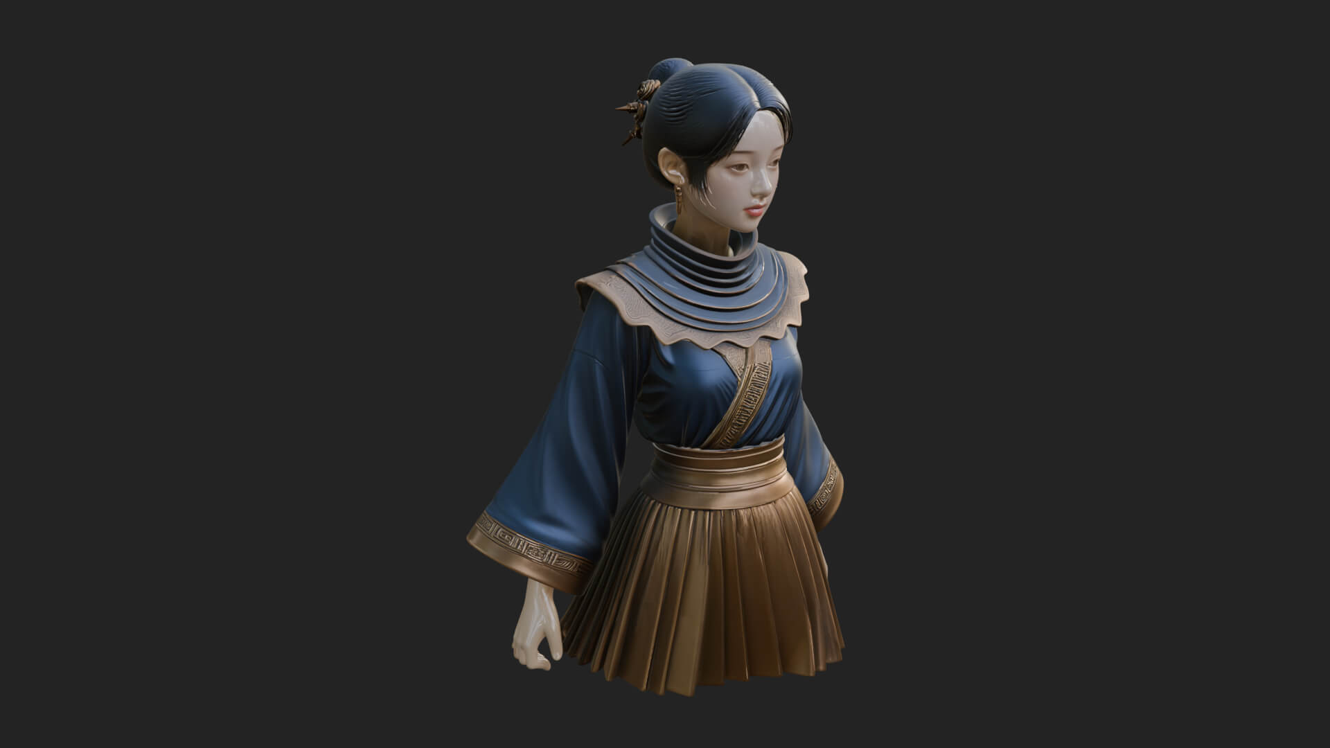 Hanfu Lady Standing Statue Design 10 3D Print Model 3D Model