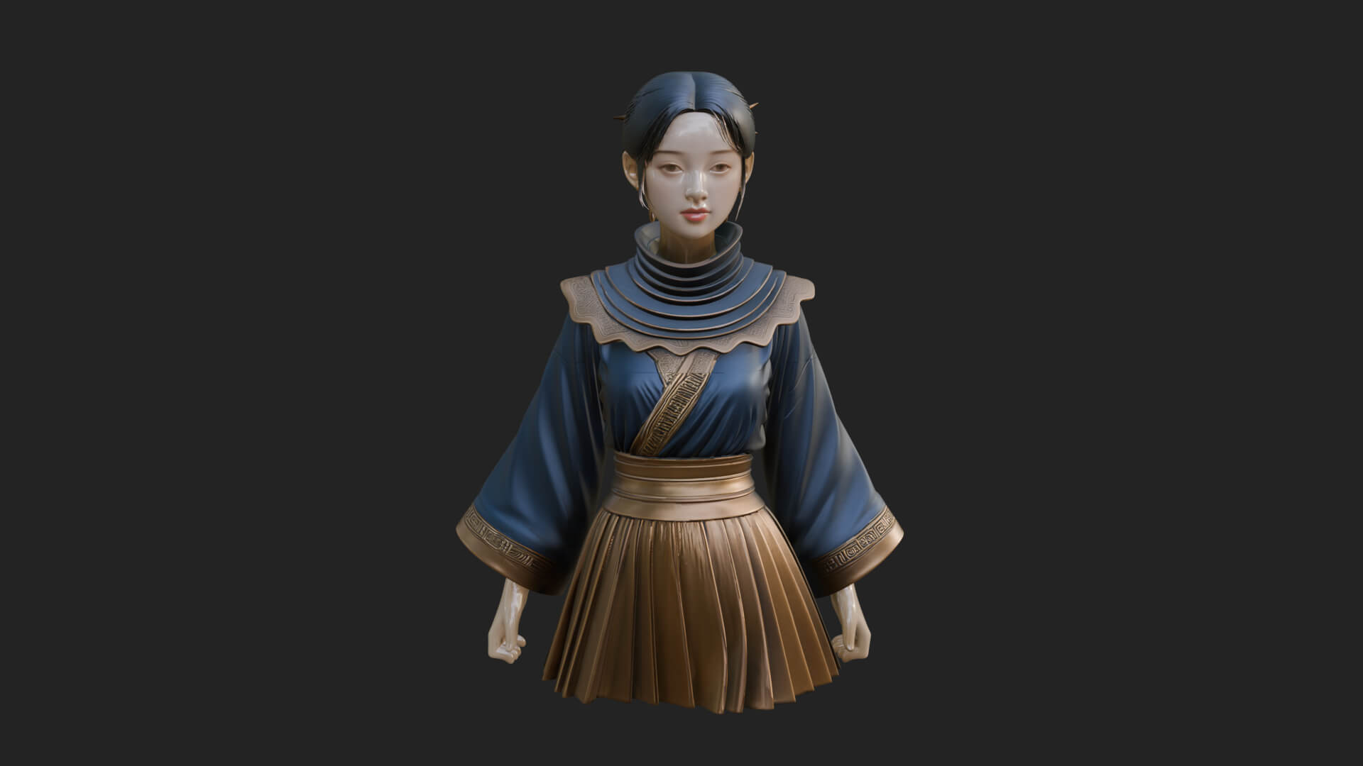 Hanfu Lady Standing Statue Design 10 3D Print Model 3D Model
