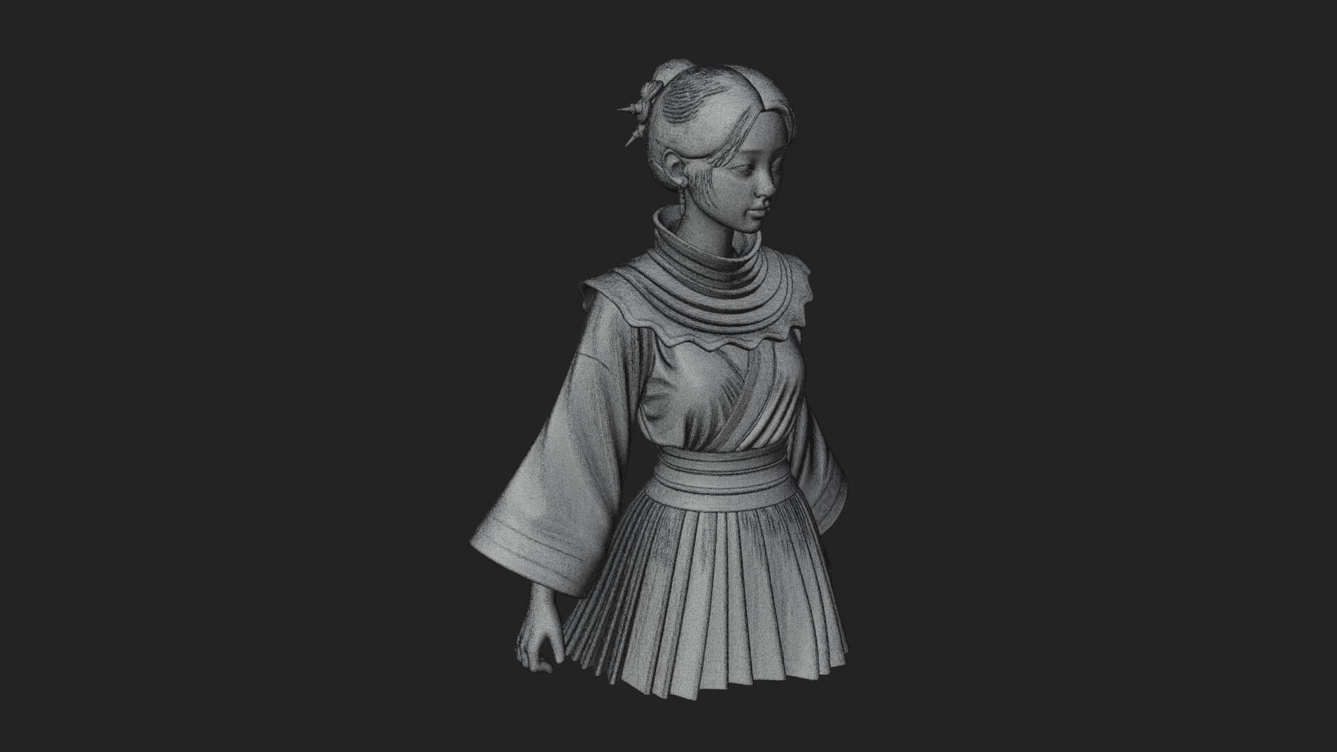 Hanfu Lady Standing Statue Design 10 3D Print Model 3D Model