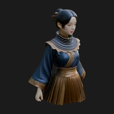 Hanfu Lady Standing Statue Design 10 3D Print Model