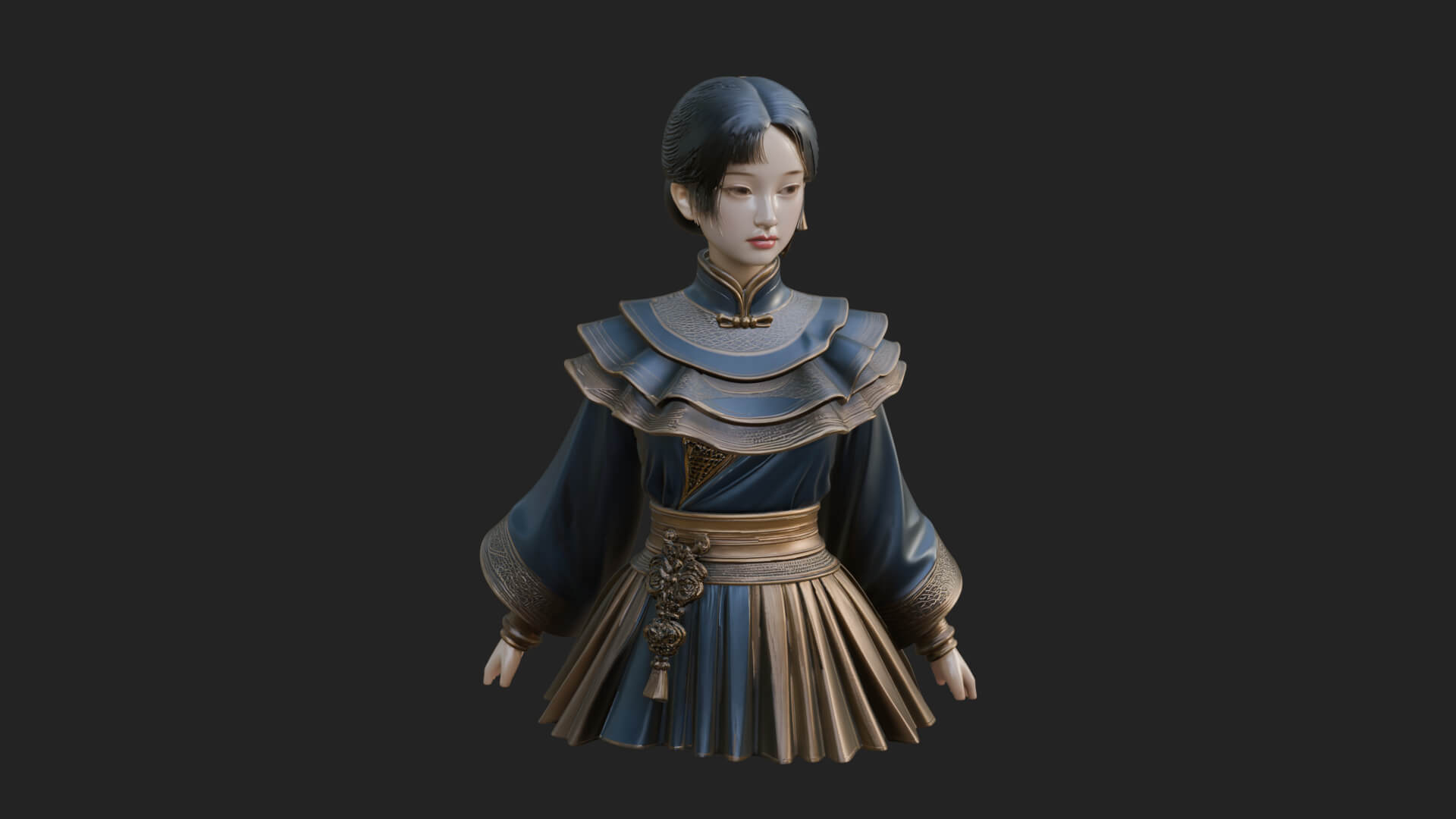 Hanfu Lady Standing Statue Design 11 3D Print Model 3D Model