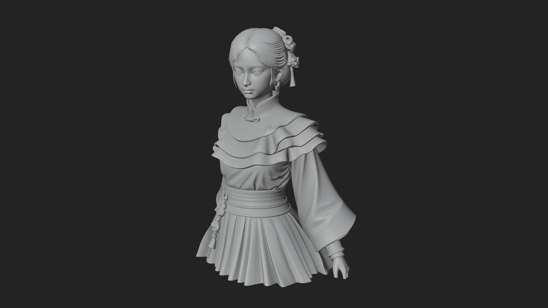 Hanfu Lady Standing Statue Design 11 3D Print Model 3D Model