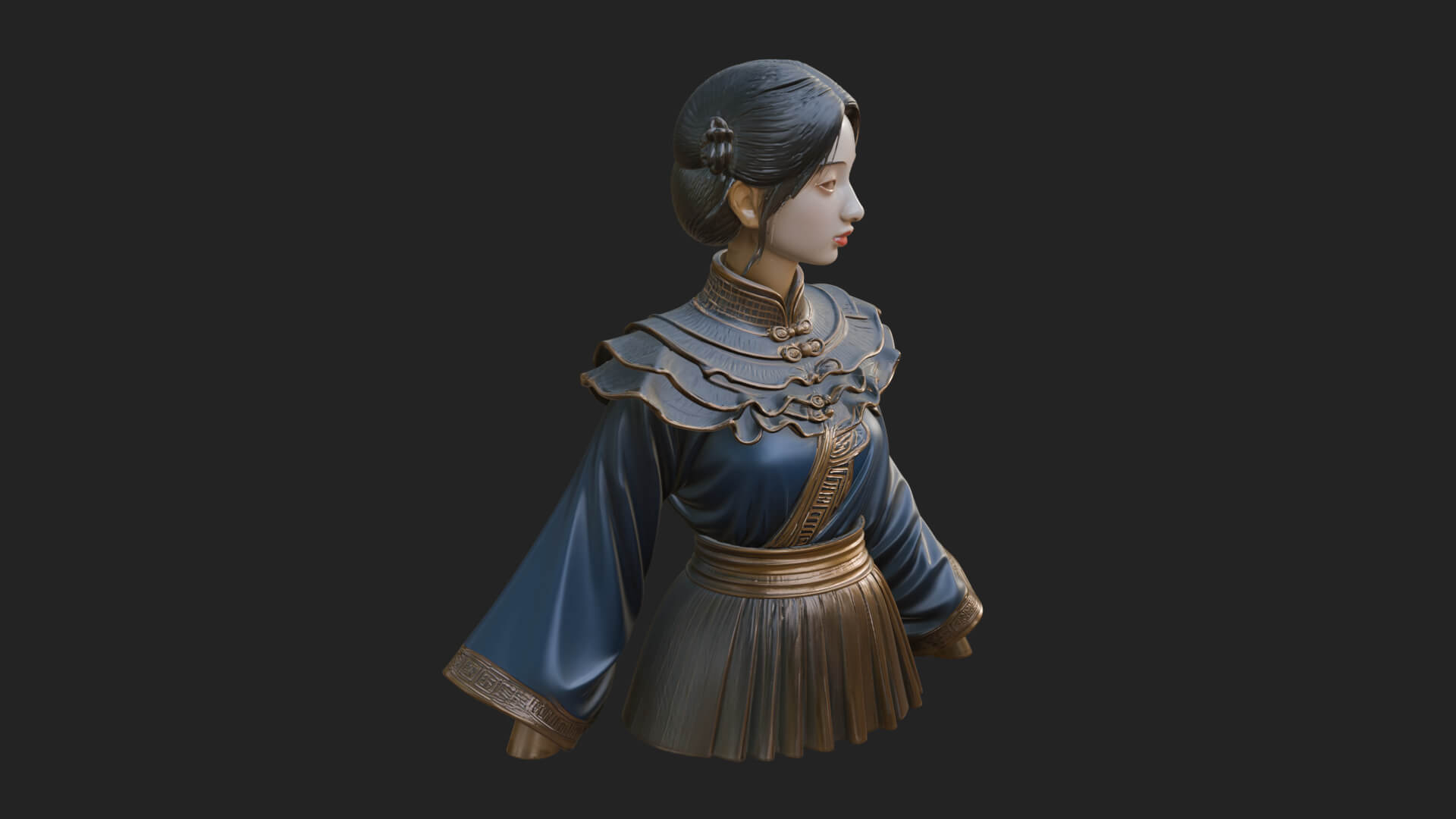 Hanfu Lady Standing Statue Design 12 3D Print Model 3D Model