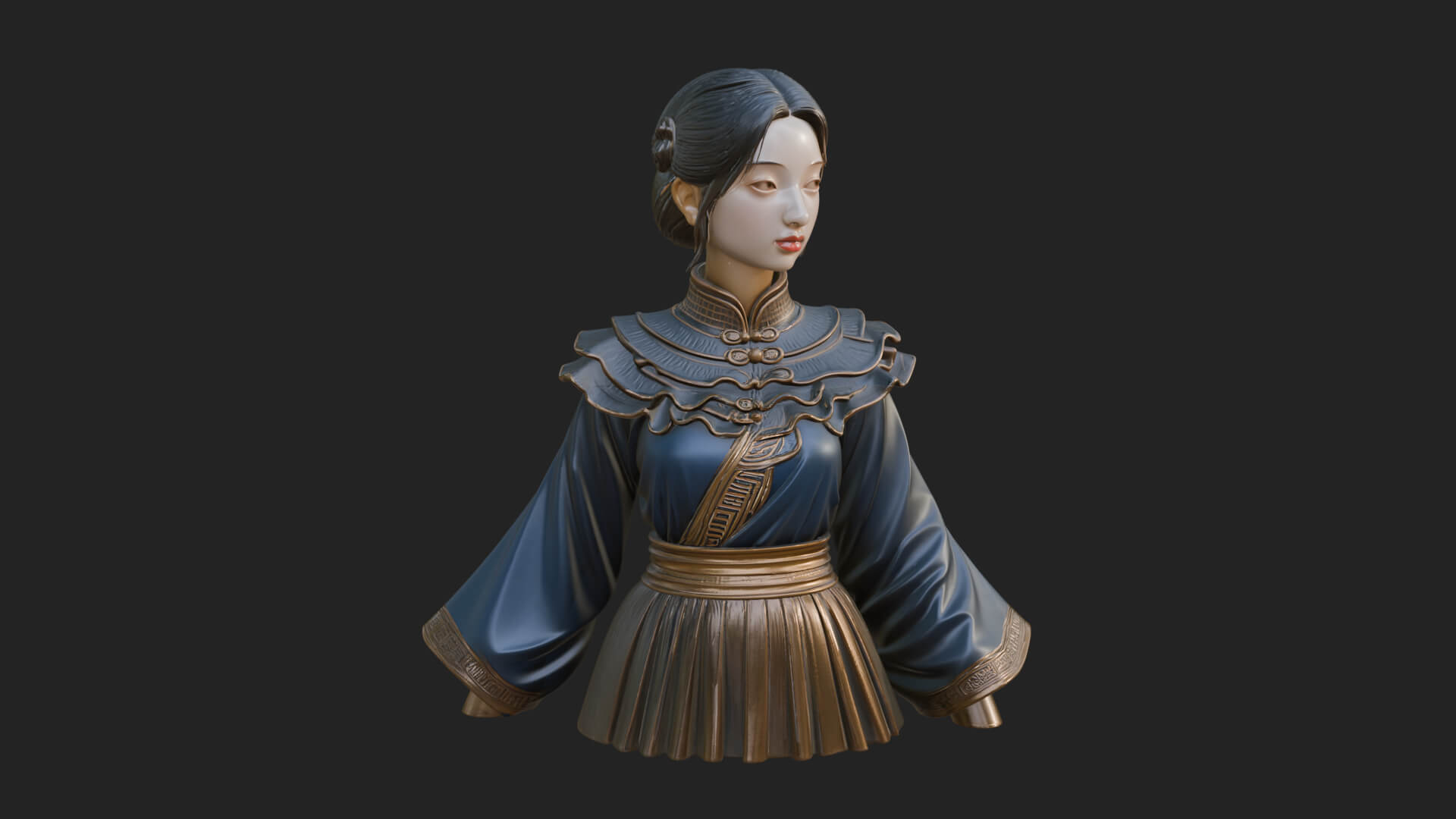 Hanfu Lady Standing Statue Design 12 3D Print Model 3D Model