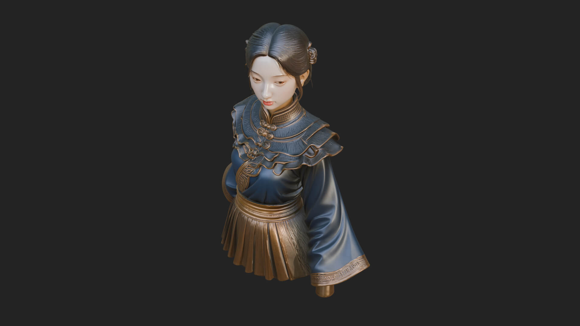 Hanfu Lady Standing Statue Design 12 3D Print Model 3D Model