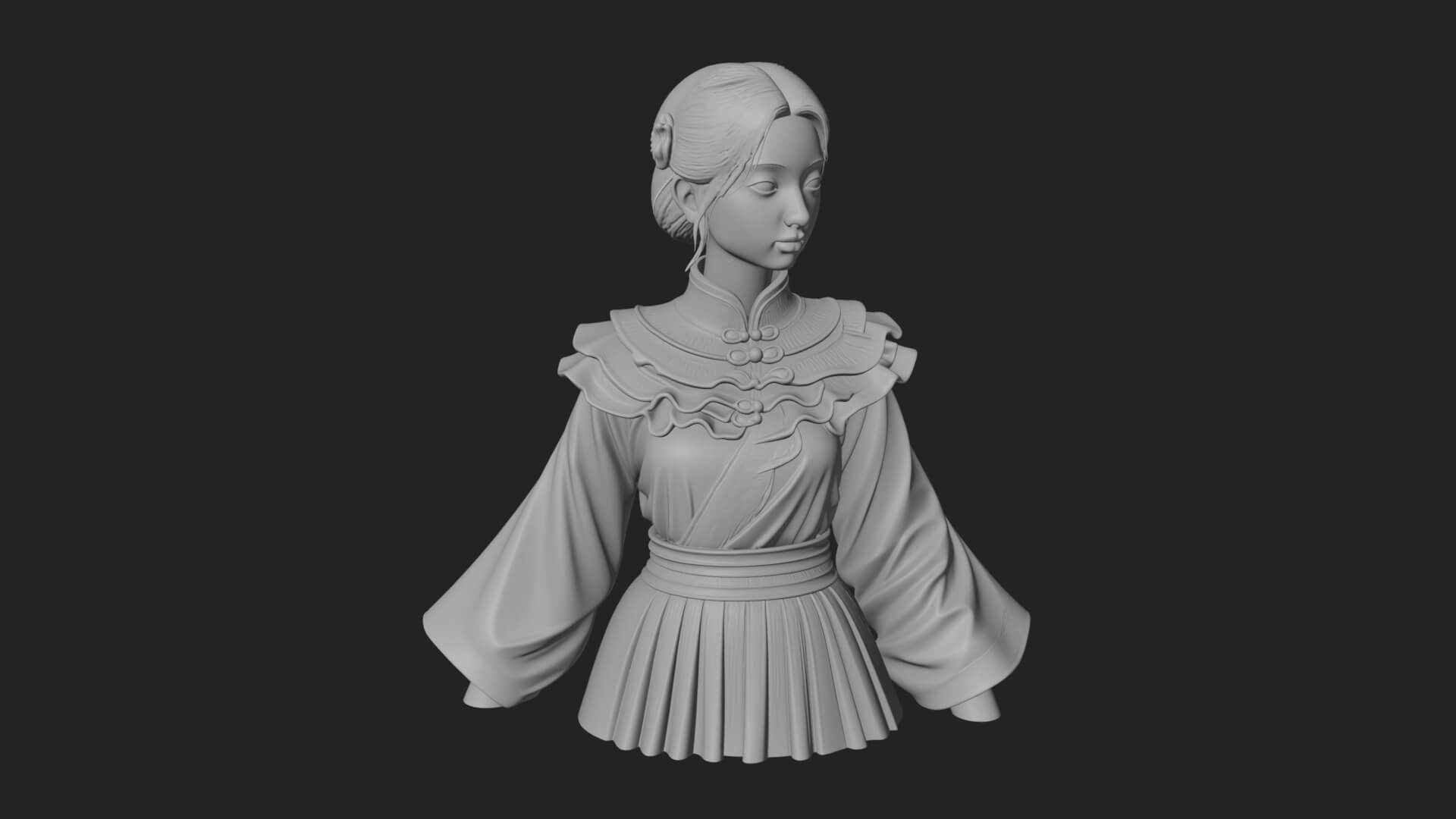 Hanfu Lady Standing Statue Design 12 3D Print Model 3D Model