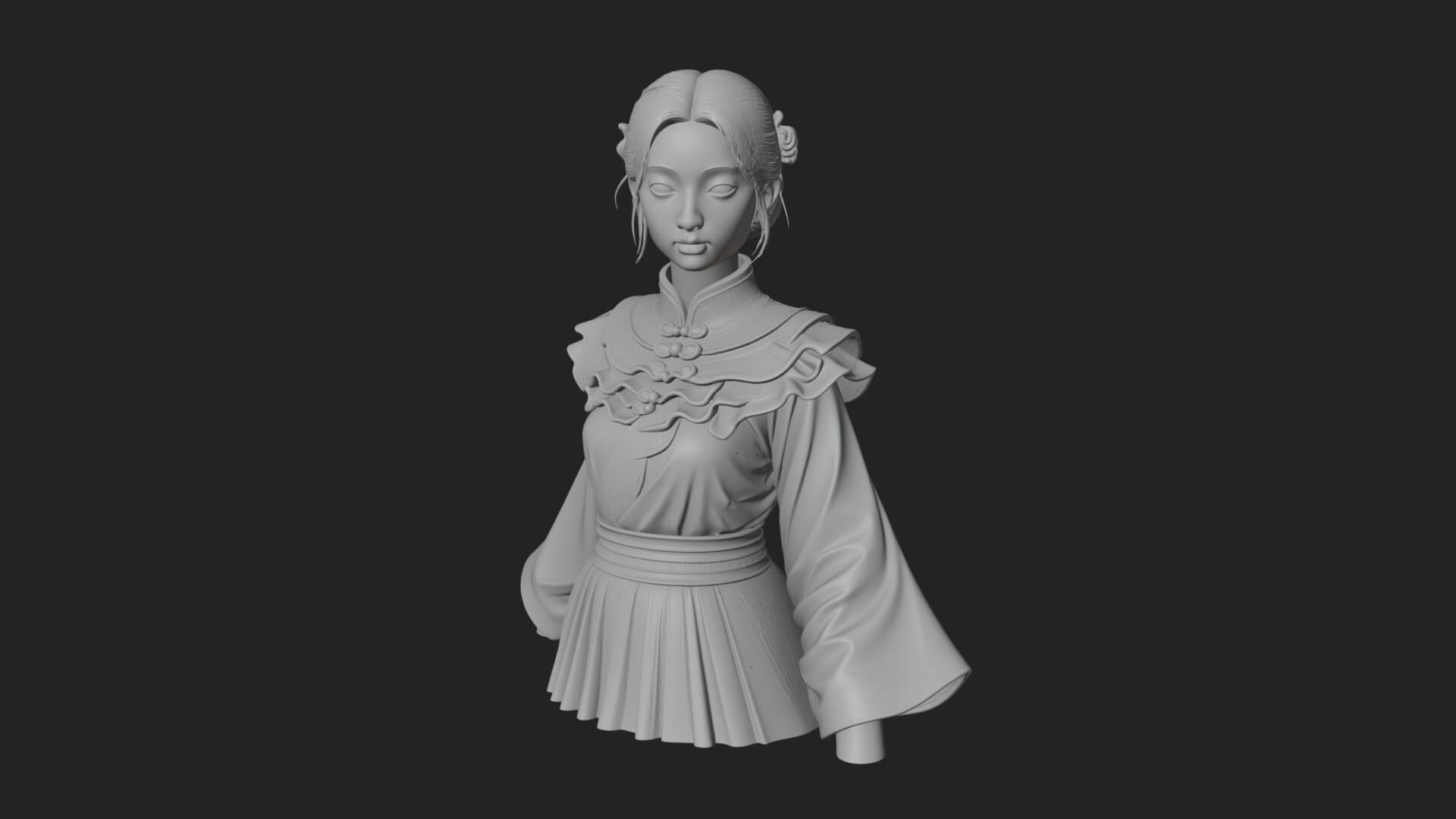 Hanfu Lady Standing Statue Design 12 3D Print Model 3D Model
