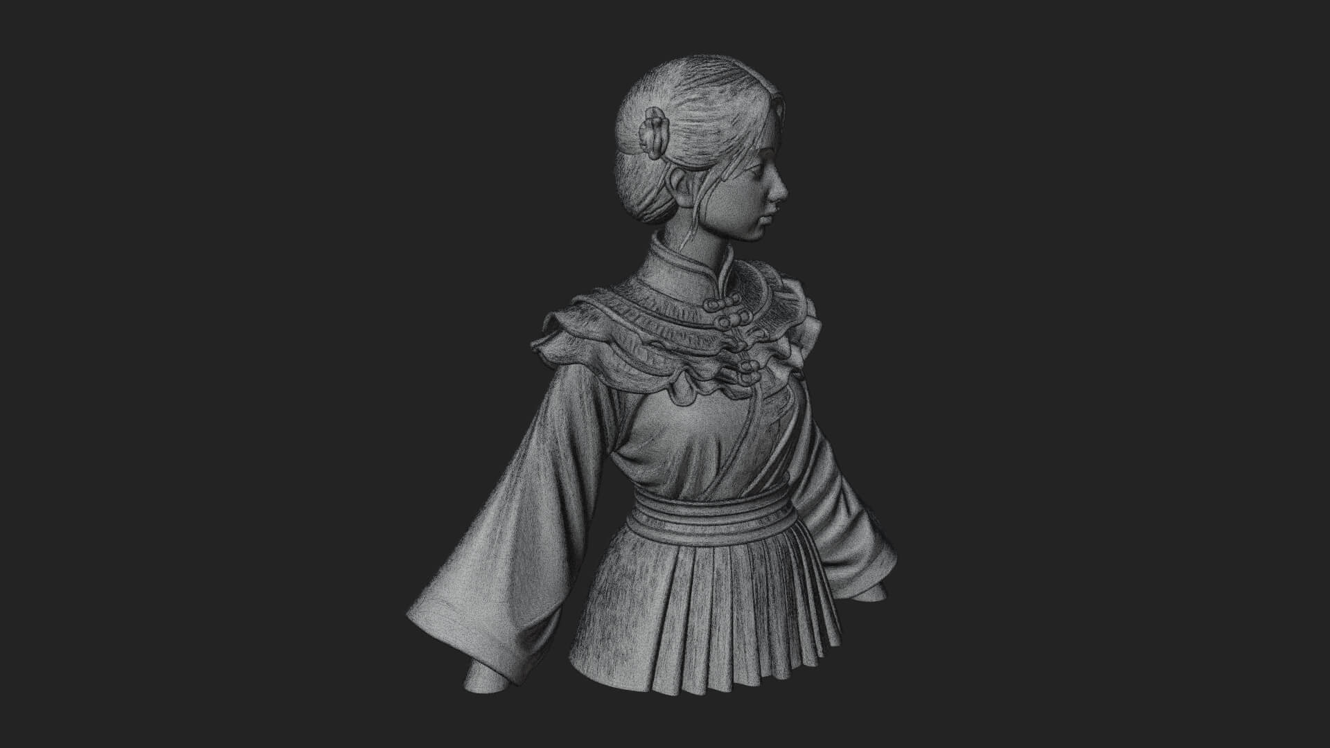 Hanfu Lady Standing Statue Design 12 3D Print Model 3D Model