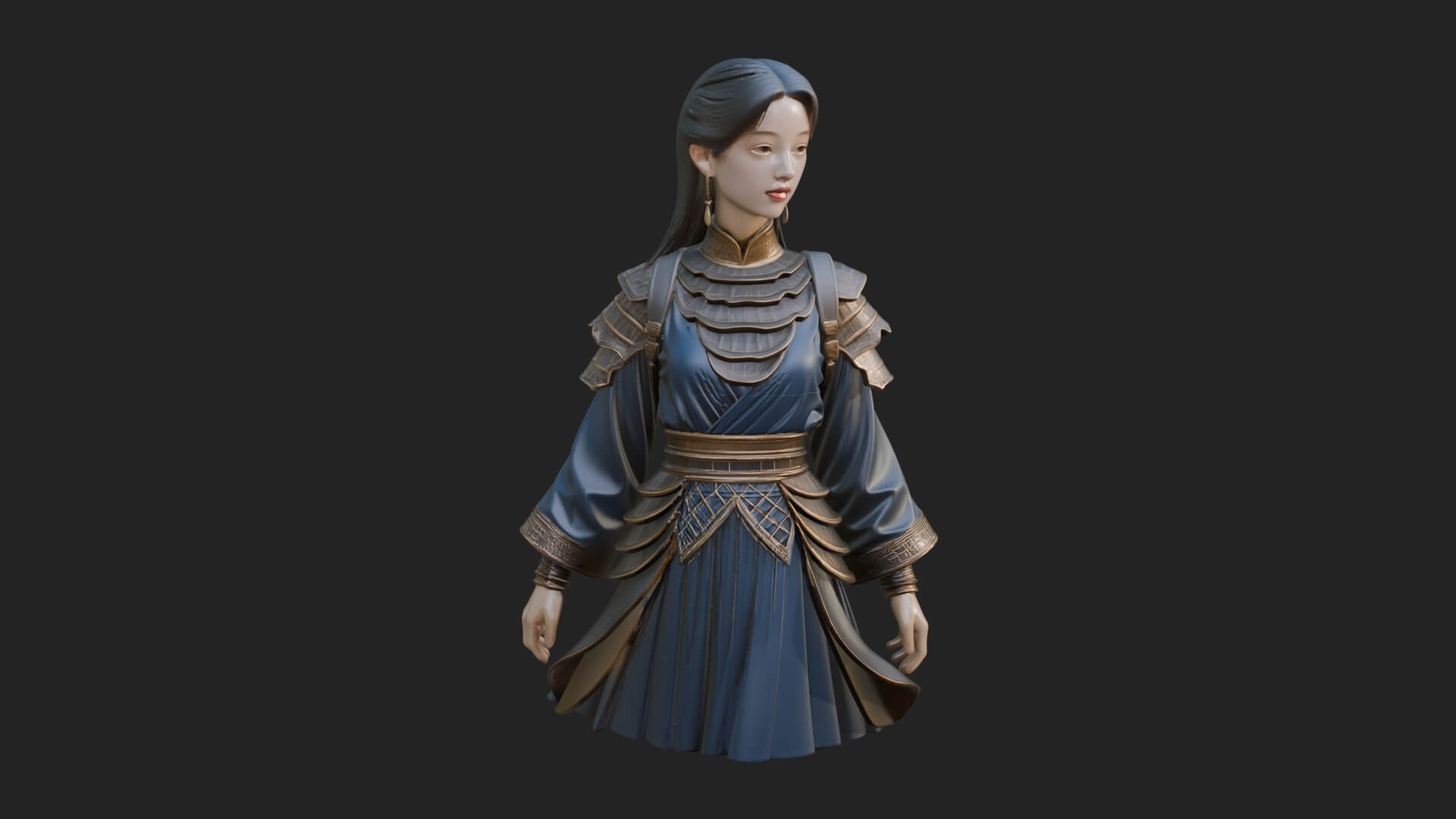 Hanfu Lady Standing Statue Design 13 3D Print Model 3D Model