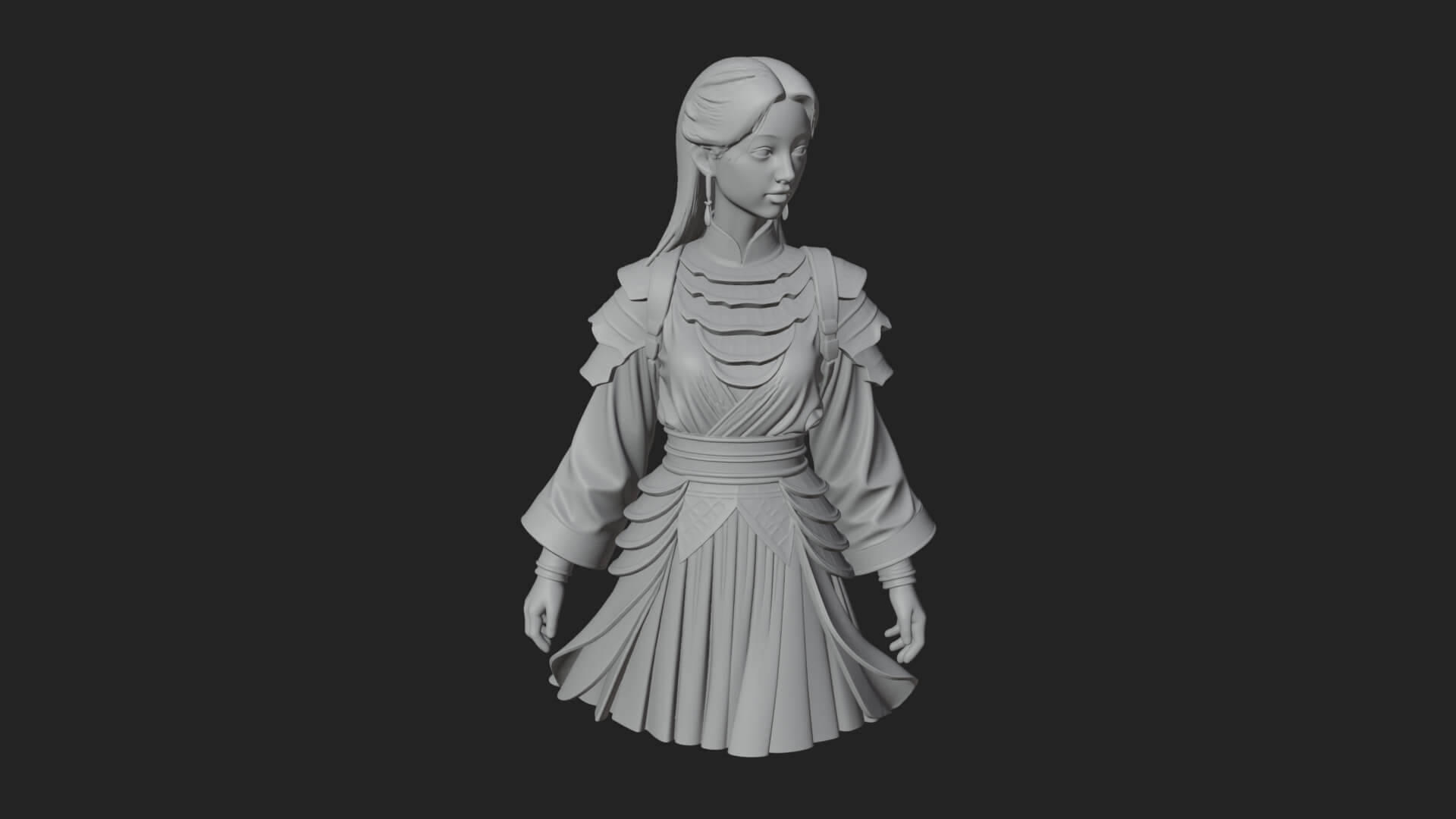 Hanfu Lady Standing Statue Design 13 3D Print Model 3D Model