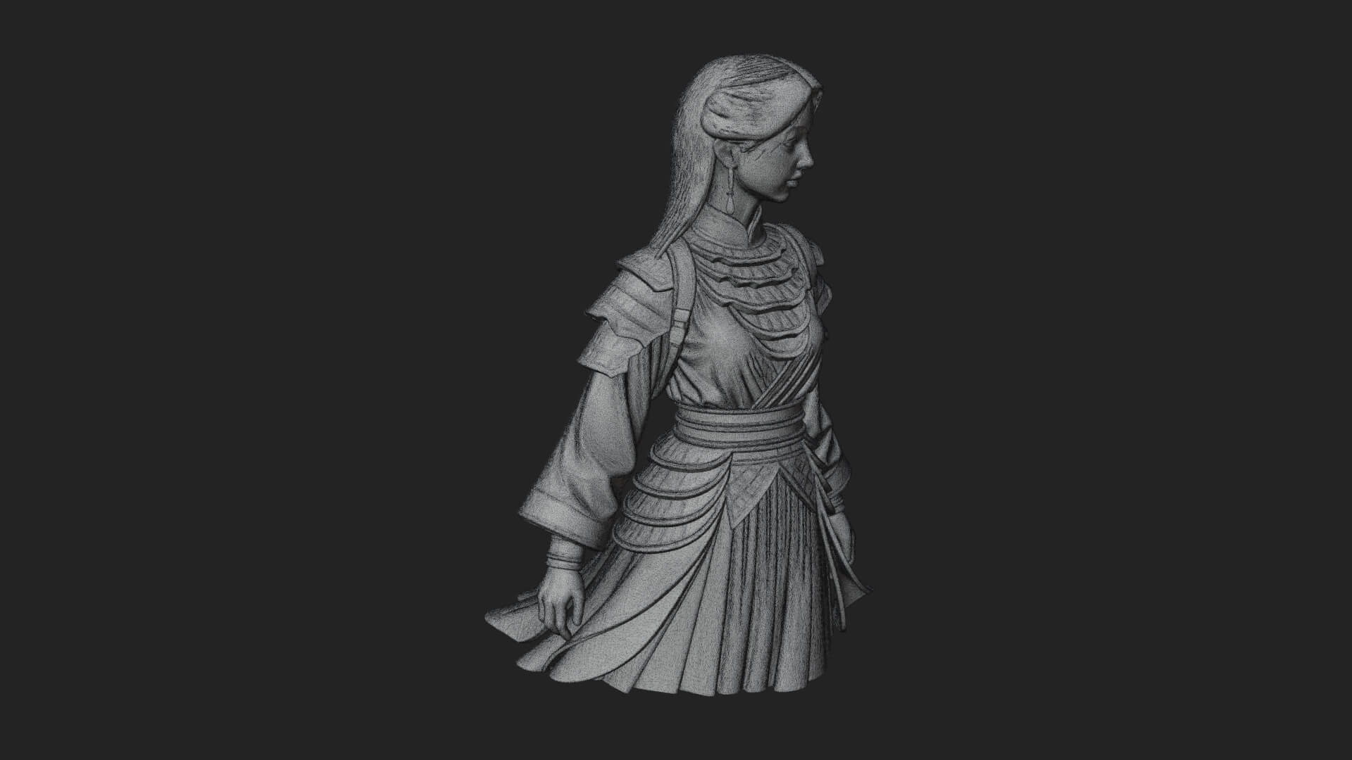 Hanfu Lady Standing Statue Design 13 3D Print Model 3D Model