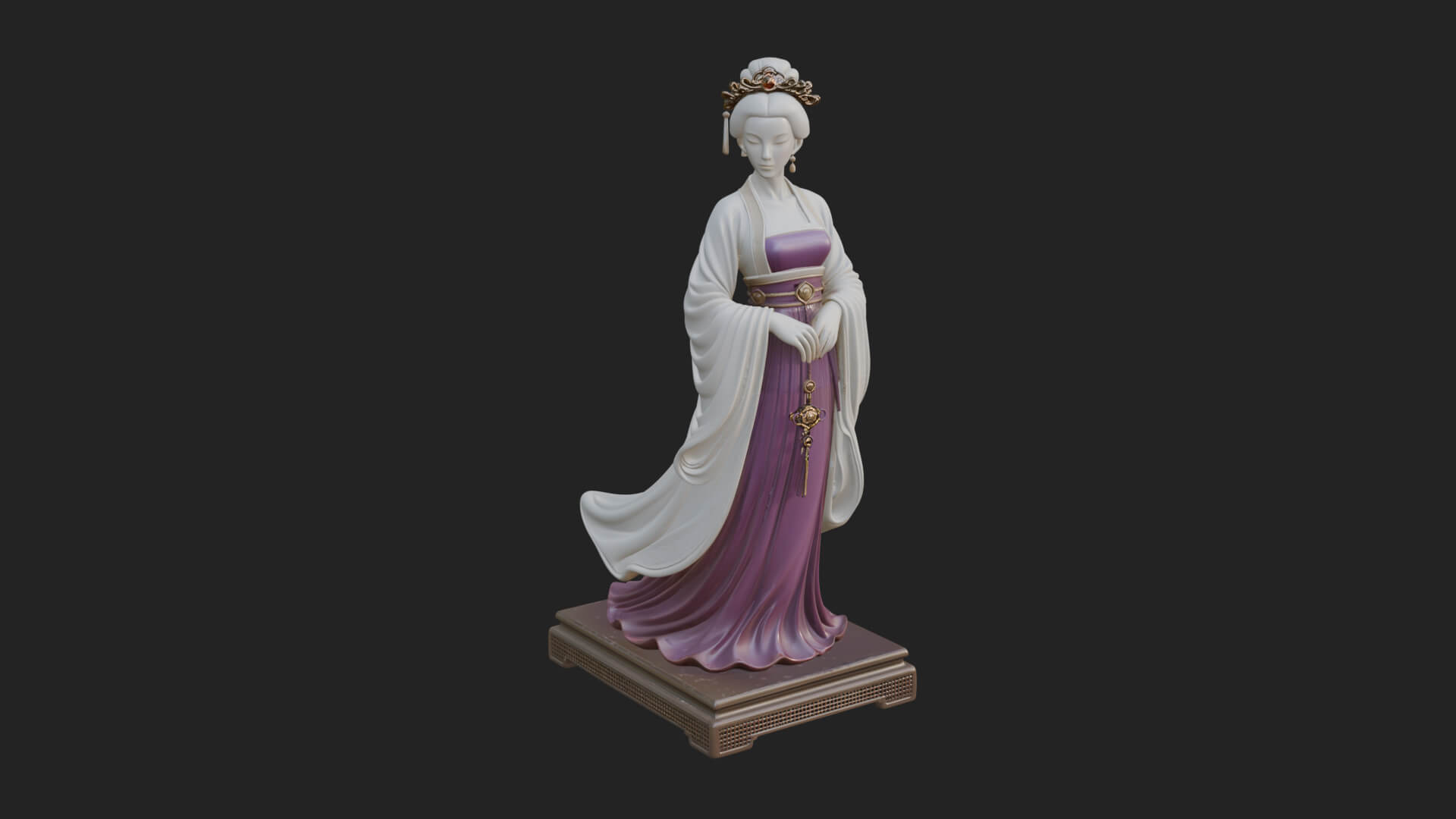 Hanfu Lady Standing Statue Design 2 3D Print Model 3D Model