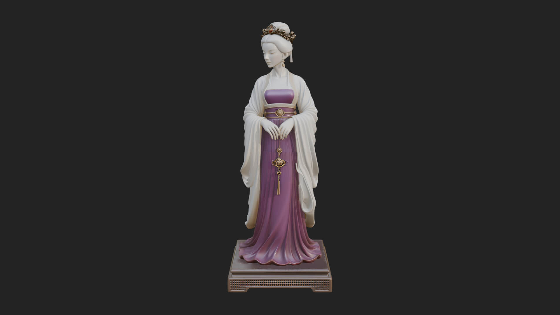Hanfu Lady Standing Statue Design 2 3D Print Model 3D Model