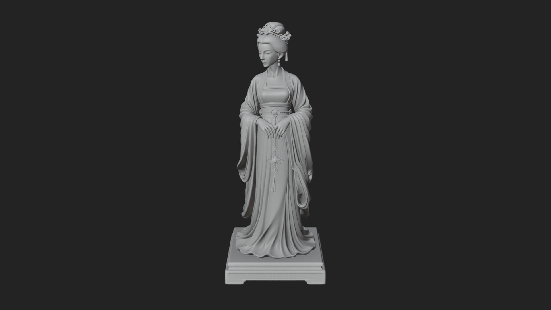Hanfu Lady Standing Statue Design 2 3D Print Model 3D Model