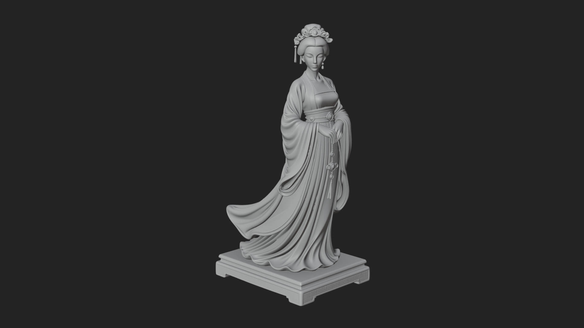 Hanfu Lady Standing Statue Design 2 3D Print Model 3D Model