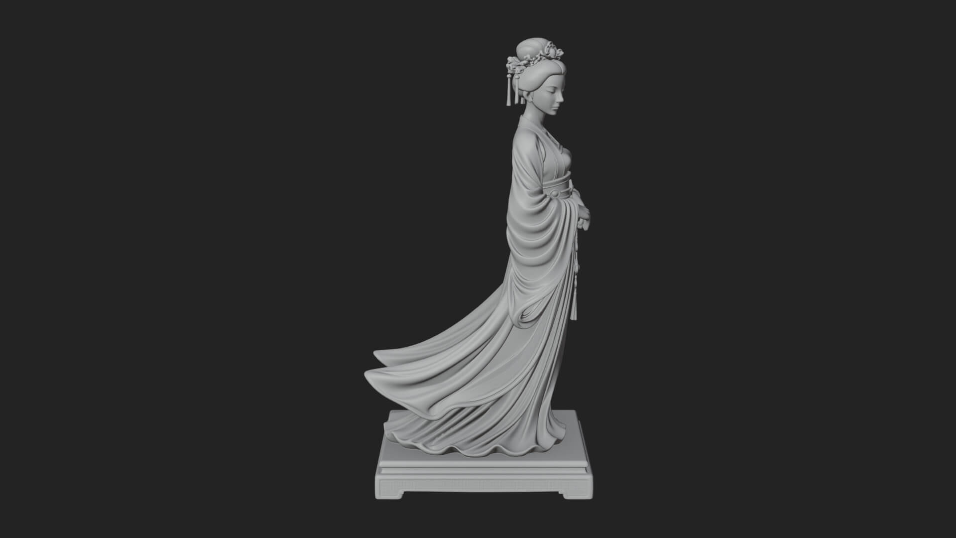 Hanfu Lady Standing Statue Design 2 3D Print Model 3D Model