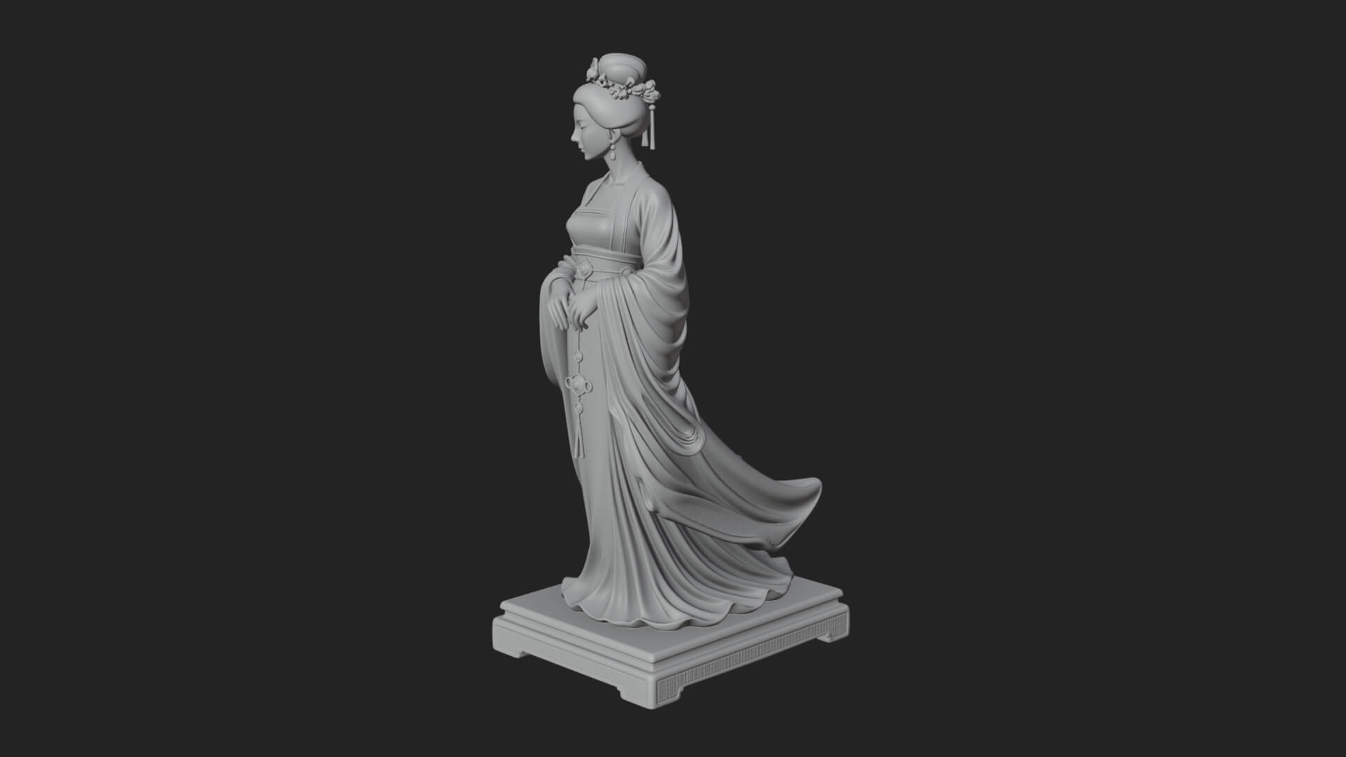 Hanfu Lady Standing Statue Design 2 3D Print Model 3D Model