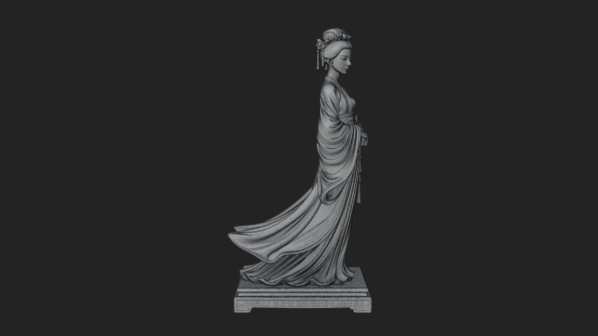 Hanfu Lady Standing Statue Design 2 3D Print Model 3D Model