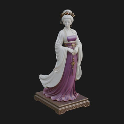 Hanfu Lady Standing Statue Design 2 3D Print Model