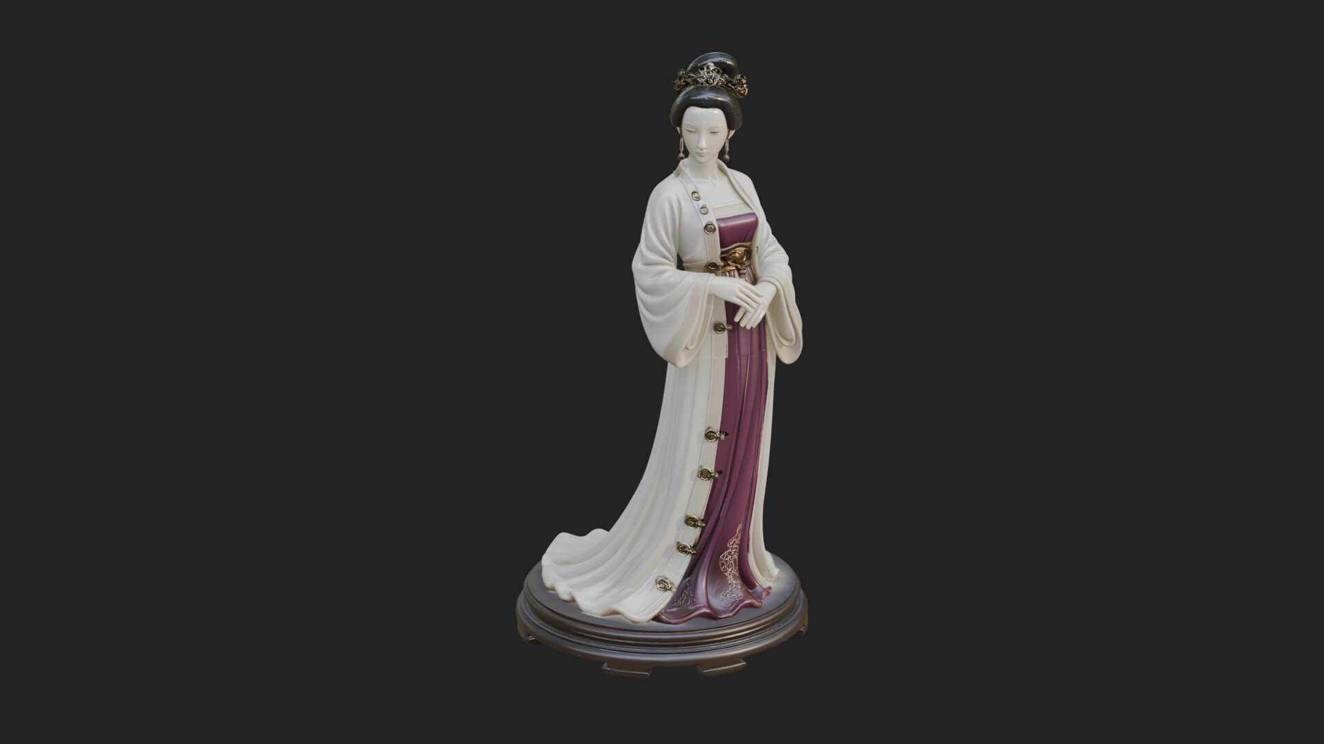 Hanfu Lady Standing Statue Design 3 3D Print Model 3D Model