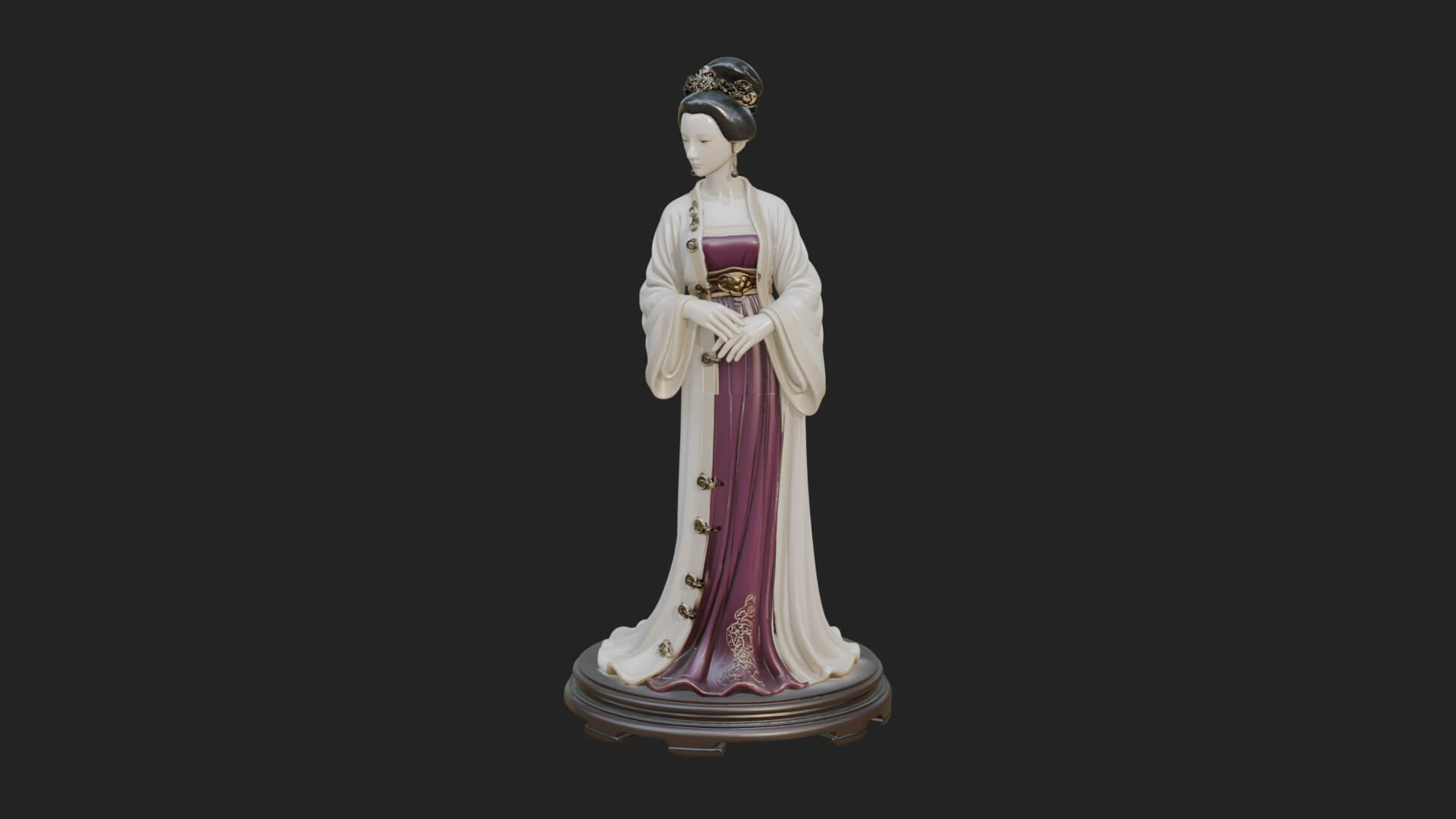 Hanfu Lady Standing Statue Design 3 3D Print Model 3D Model