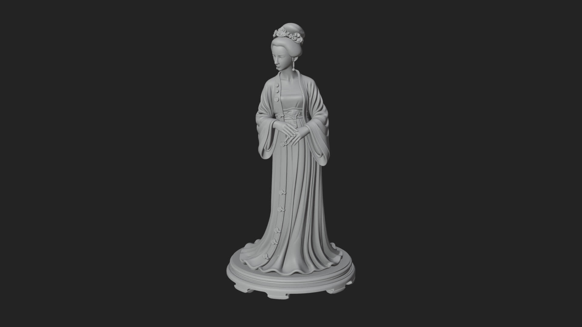 Hanfu Lady Standing Statue Design 3 3D Print Model 3D Model