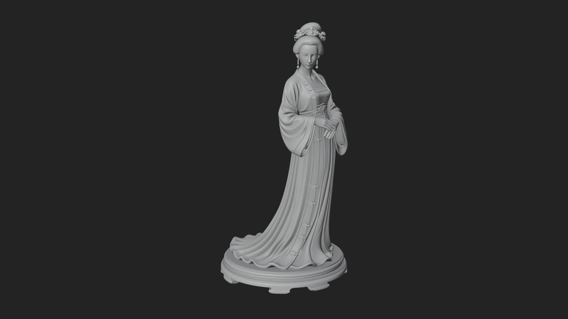Hanfu Lady Standing Statue Design 3 3D Print Model 3D Model