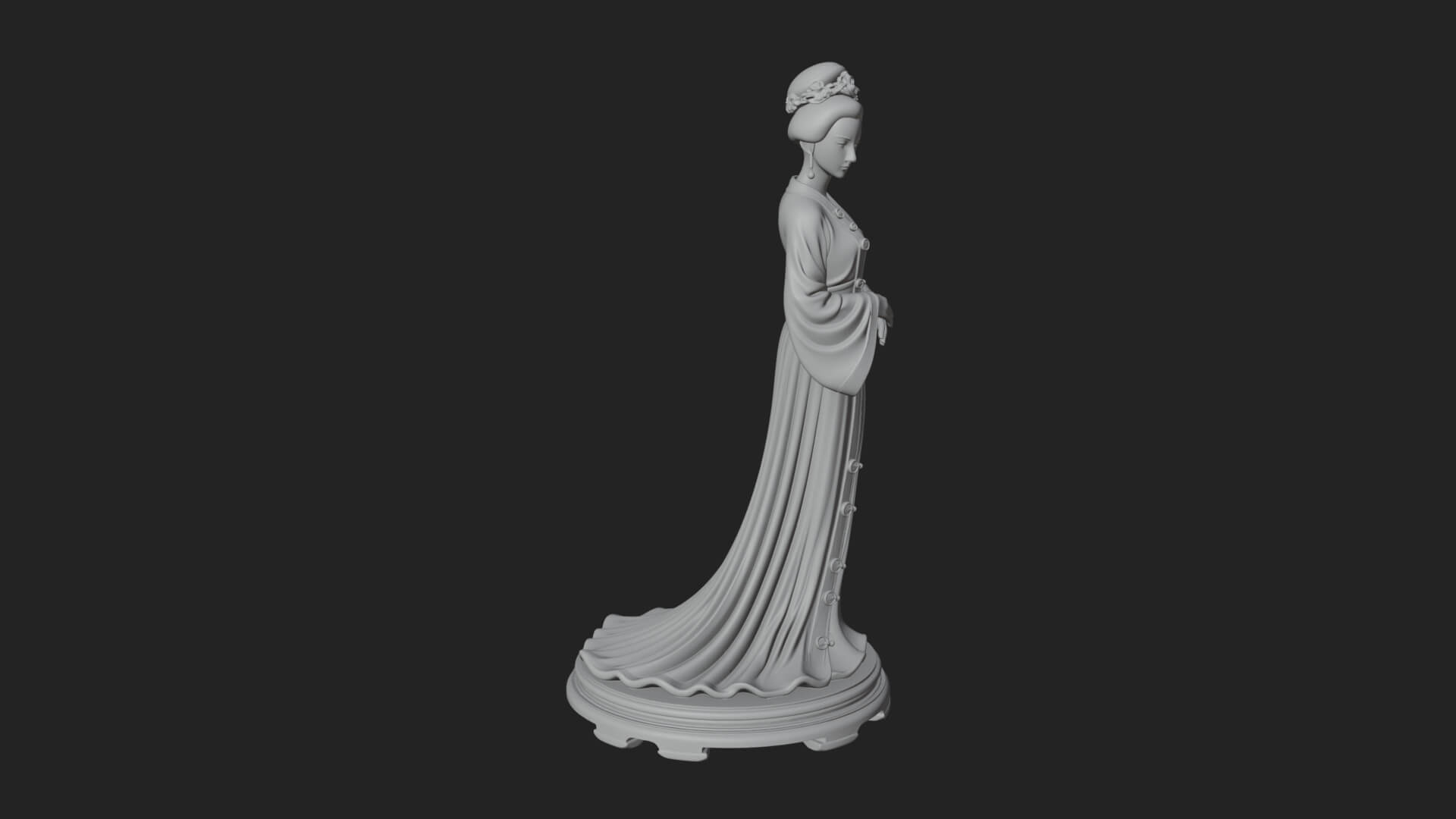 Hanfu Lady Standing Statue Design 3 3D Print Model 3D Model