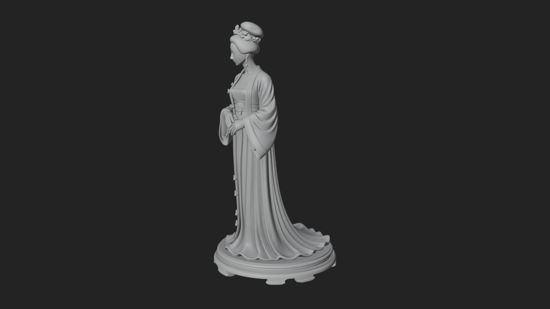 Hanfu Lady Standing Statue Design 3 3D Print Model 3D Model