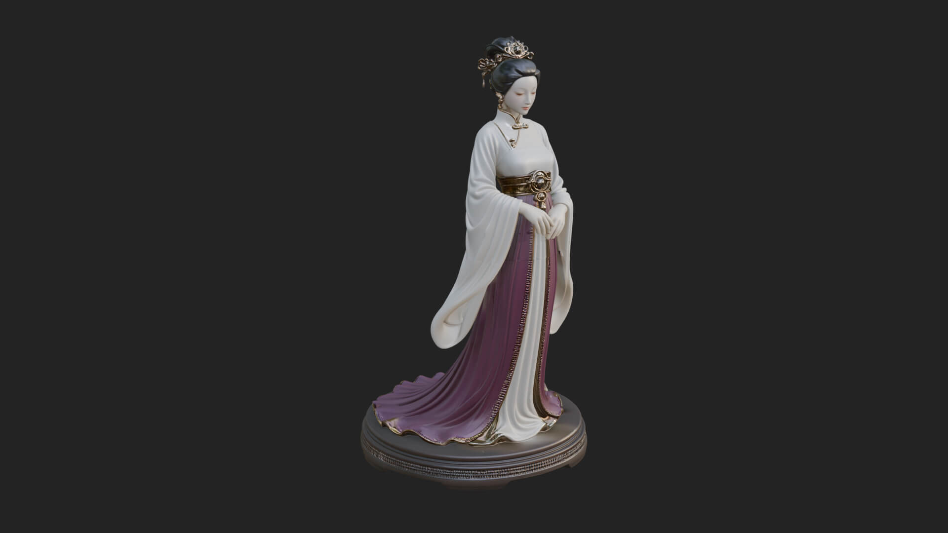 Hanfu Lady Standing Statue Design 4 3D Print Model 3D Model