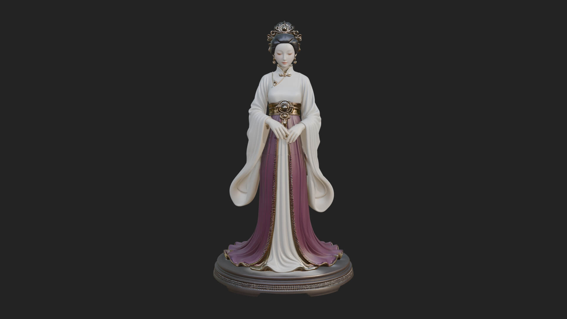 Hanfu Lady Standing Statue Design 4 3D Print Model 3D Model