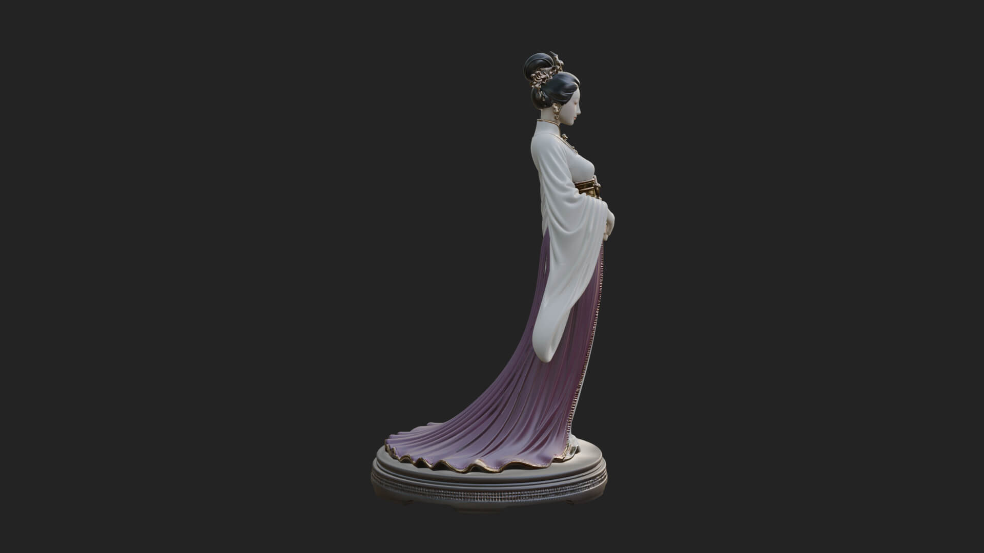 Hanfu Lady Standing Statue Design 4 3D Print Model 3D Model