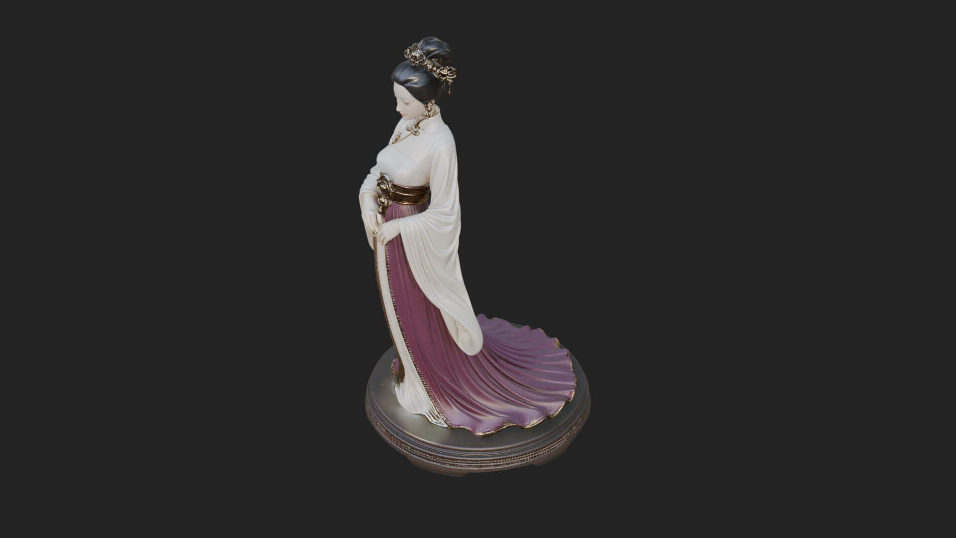 Hanfu Lady Standing Statue Design 4 3D Print Model 3D Model