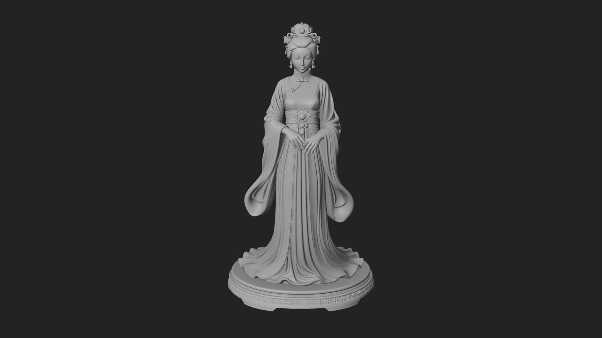 Hanfu Lady Standing Statue Design 4 3D Print Model 3D Model