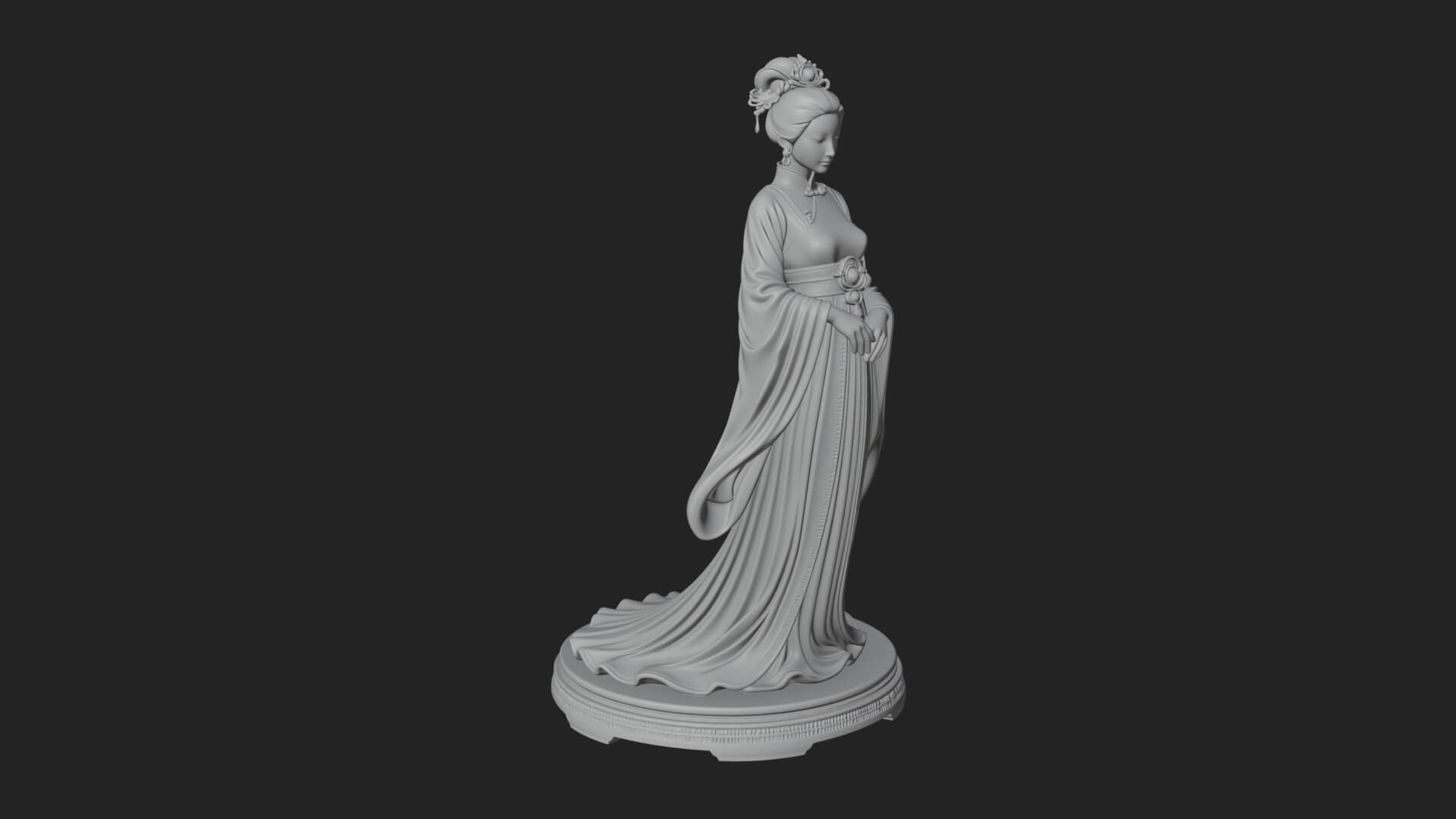 Hanfu Lady Standing Statue Design 4 3D Print Model 3D Model