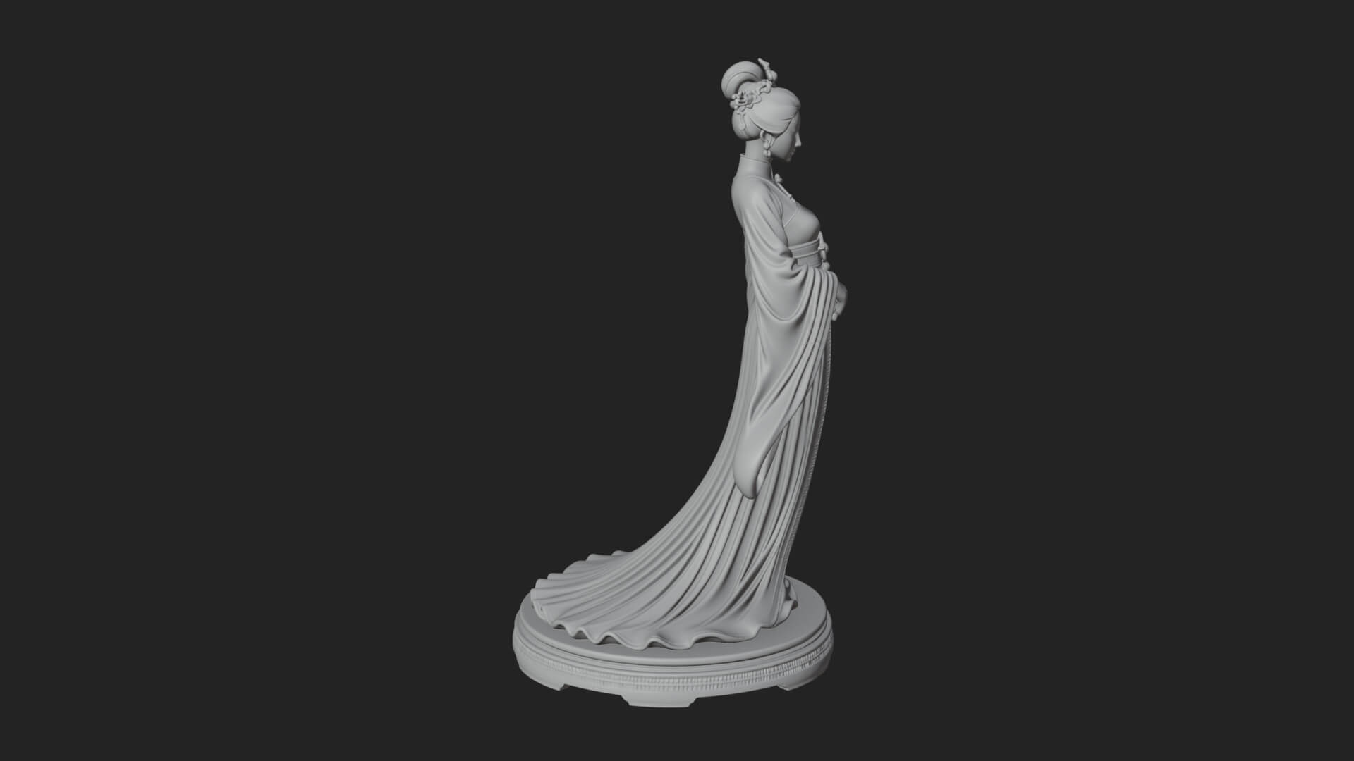 Hanfu Lady Standing Statue Design 4 3D Print Model 3D Model