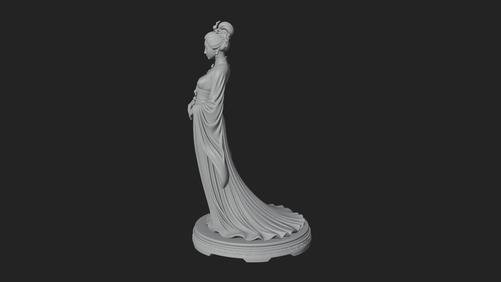Hanfu Lady Standing Statue Design 4 3D Print Model 3D Model