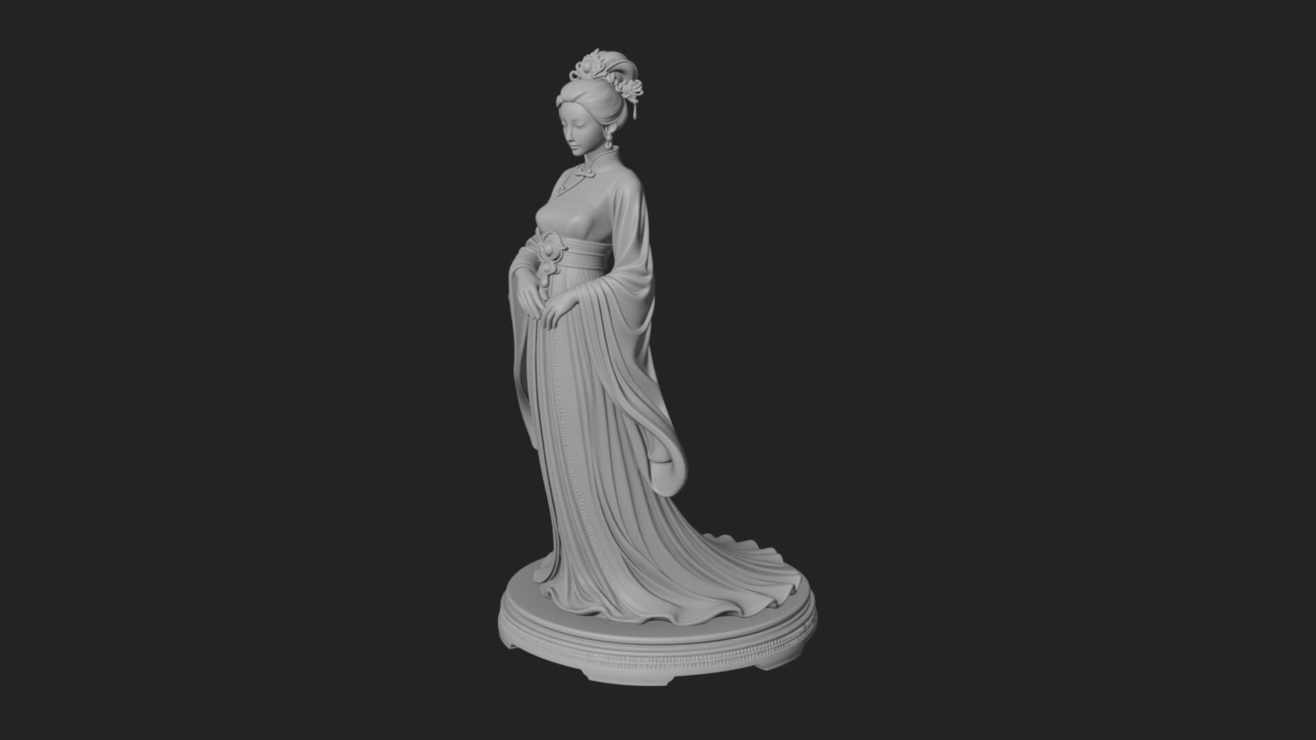 Hanfu Lady Standing Statue Design 4 3D Print Model 3D Model