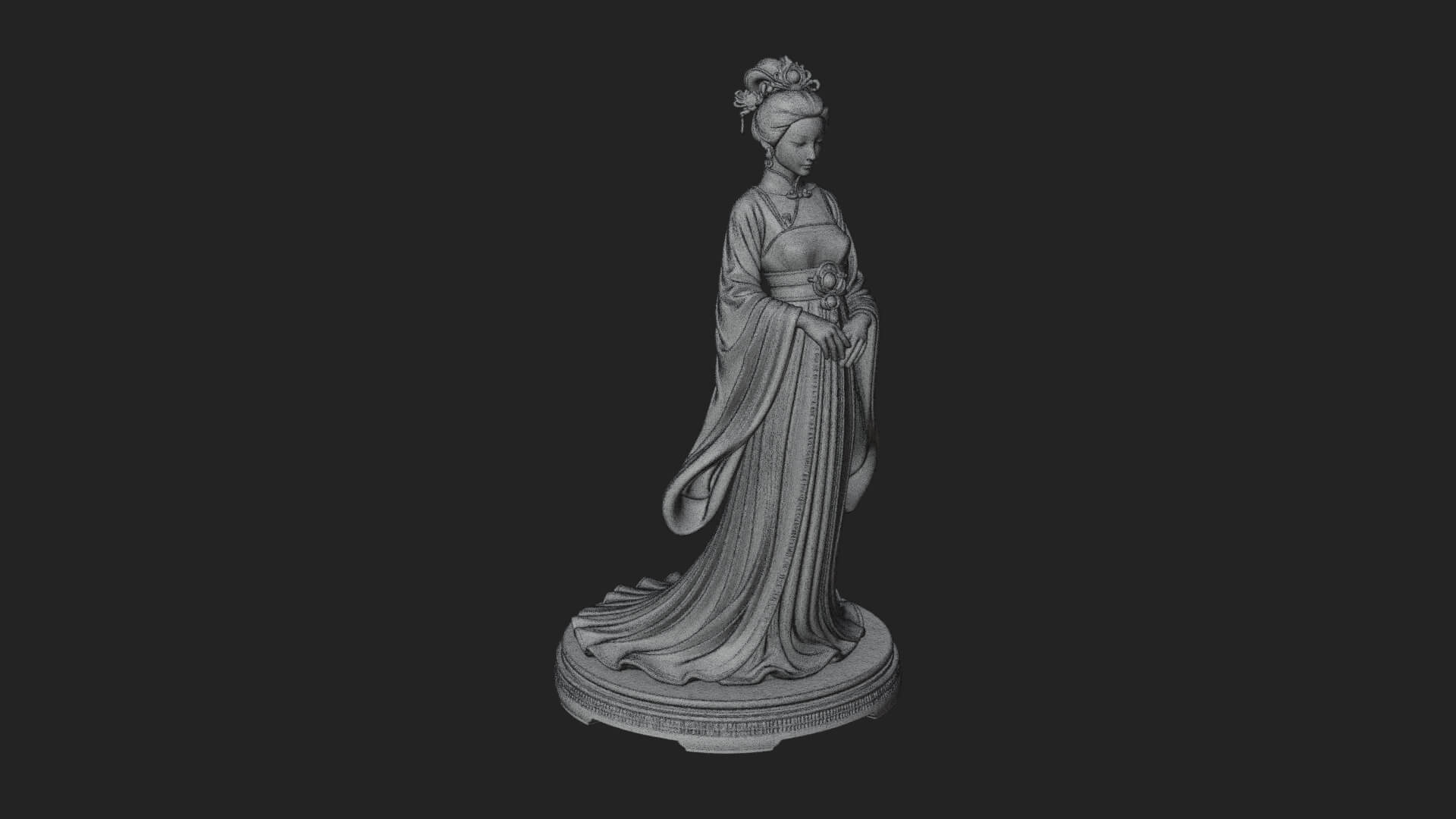 Hanfu Lady Standing Statue Design 4 3D Print Model 3D Model
