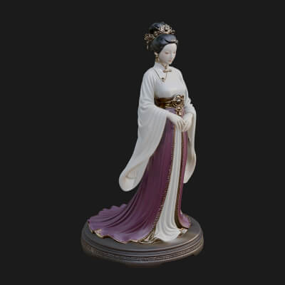 Hanfu Lady Standing Statue Design 4 3D Print Model